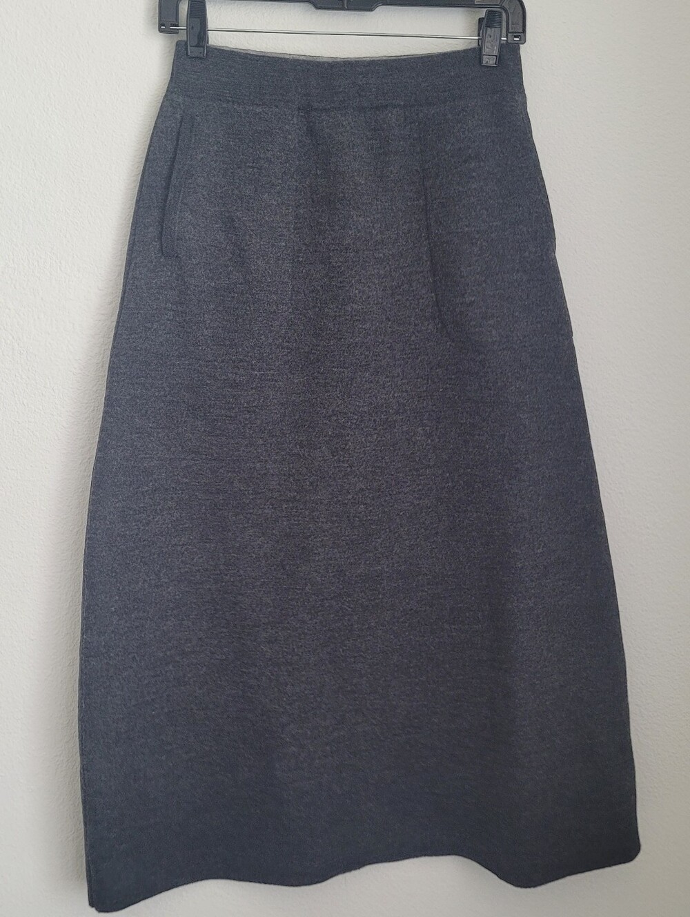 Poetry Wool Knit A-Line Midi Skirt US 6 Charcoal Grey Heather Pockets